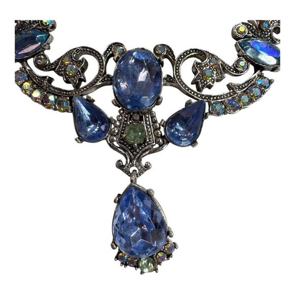 Silver-Tone Necklace Statement Art Deco Style Blue Rhinestones Avon Nina Ricci - Picture 7 of 7